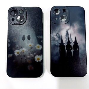 TWO iPhone 13 Mini Flexible Spooky Witchy Ghost Halloween Black Phone Case